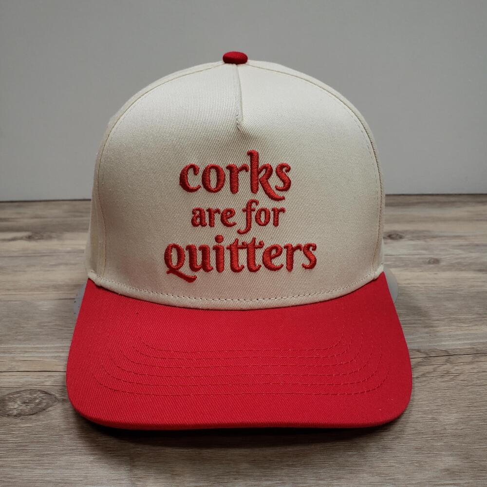 Wine Girl Hat Cap Snap Back Adjustable Beige Corks Are For Quitters Womens Funny